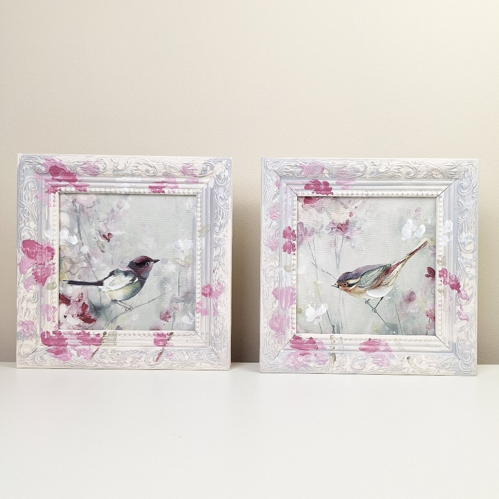 New View Gifts Framed Bird Prints With Hand Painted Embellishments Ornate 9"×9"